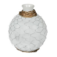 Vickerman Frosted Glass Vase Chicken Wire Wicker