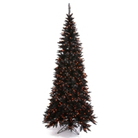 Vickerman Black Fir with Orange Lights Slim Artificial Christmas Tree