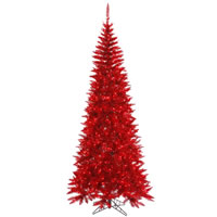Vickerman Red Tinsel Fir Slim Artificial Christmas Tree