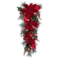 Vickerman Poinsettia Ball and Fern Decorated Teardrop
