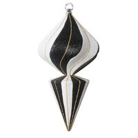 12" Black/White Finial Gold Line Ornamnt