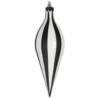 12" White/Black Glitter Lines Drop Ornam