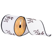 4"x10yd White Tan Embroidered Reindeer