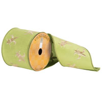 4"x10yd Green Gold Embr Fleur-de-lis