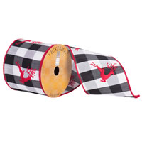 4"x10yd Red Running Reindeer on Plaid