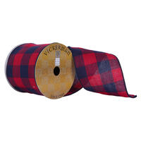 Vickerman Red and Dark Blue Plaid Christmas Ribbon
