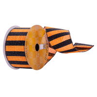 2.5"x10yd Orange Black Stripe Ribbon