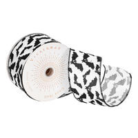 2.5"x10yd White Black Velvet Bats Ribbon