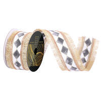 2.5"x10yd Fringe Black/White Checker Ribbon