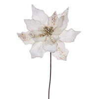 Vickerman 10" x 20" Velvet Striped Poinsettia Stem