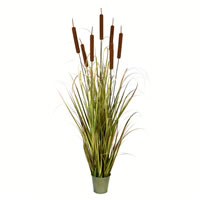 Vickerman Artificial Potted Green Grass with Cattails