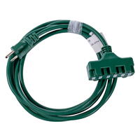 10' x 3 Outlet Green EXT Cord 16AWG